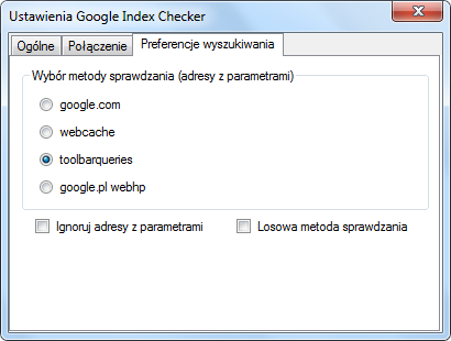 Google Index Checker - preferencje wyszukiwania
