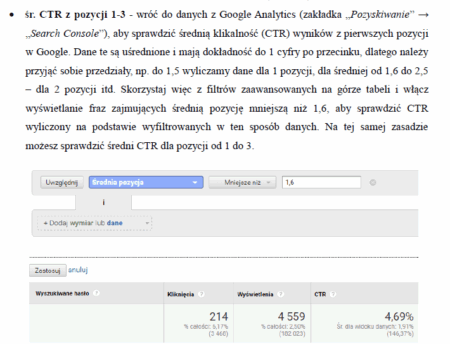 Sprawdzanie średniego CTR z wyników wyszukiwania Google
