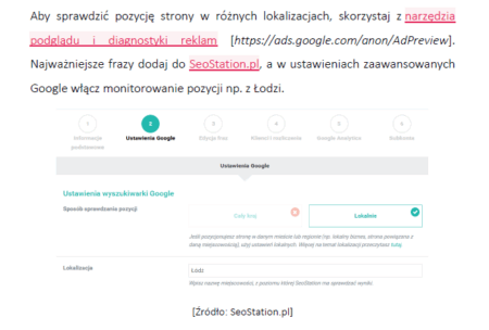 Monitorowanie pozycji w wynikach lokalnych