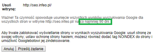 Usunięcie wyniku z indeksu Google