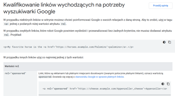 Kwalifikowanie linków wychodzących na potrzeby wyszukiwarki Google