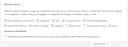 Opcje ekranu w WordPressie