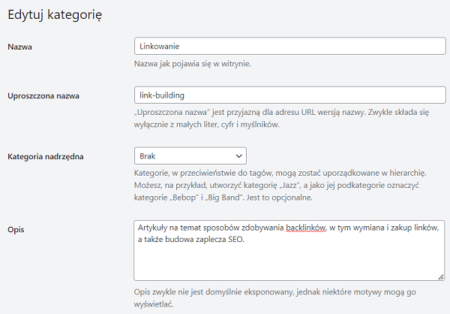 Opis kategorii na WordPressie