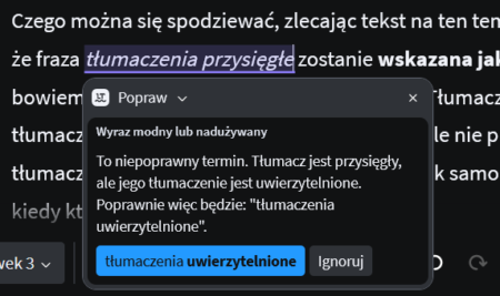 Przykład błędu wskazanego przez LanguageTool