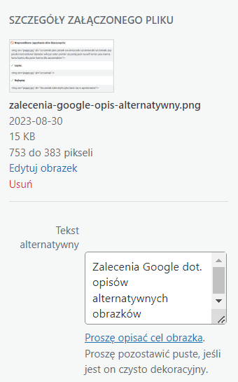 Pole na tekst alternatywny w WordPressie