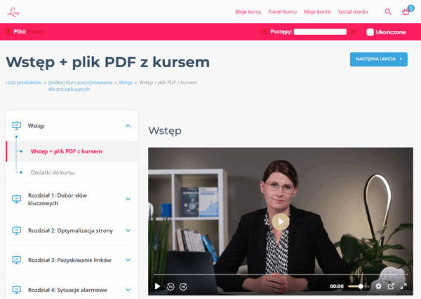 Fragment kursu pozycjonowania dla początkujących w wersji wideo